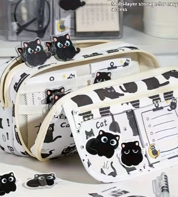 Set Estuche Cartuchera de Gatos Kawaii 13 Piezas