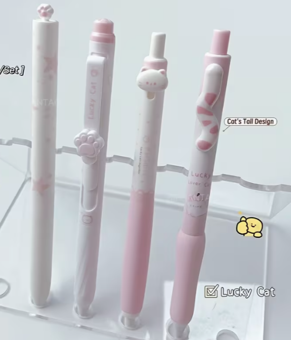 Set de 4 Lapiceras de Gel Gato de la Suerte 0.5mm