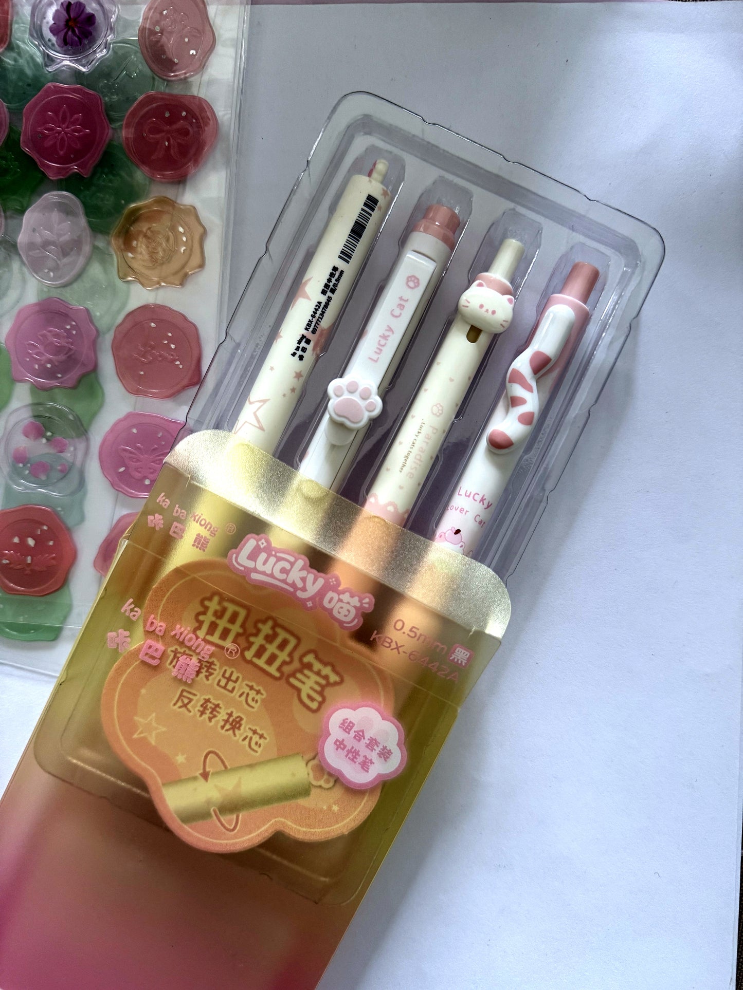 Set de 4 Lapiceras de Gel Gato de la Suerte 0.5mm