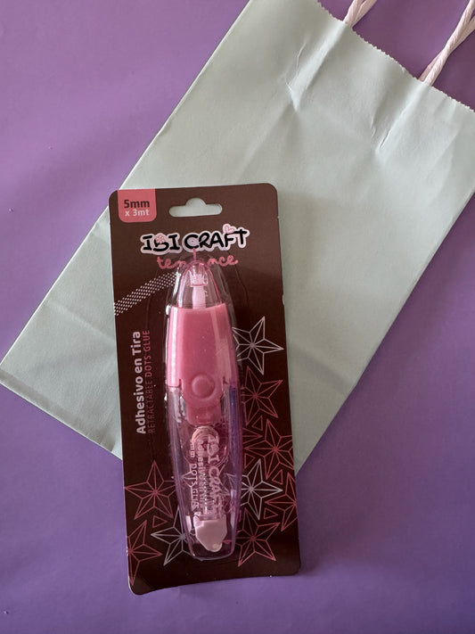 Adhesivo en tira retráctil Brena color rosa para manualidades y scrapbooking sobre fondo morado
