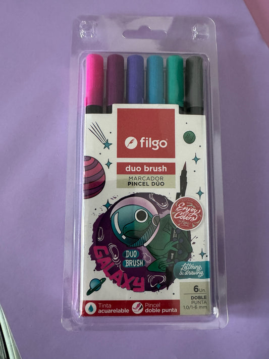 Set de 6 marcadores Brena Filgo Duo Brush con punta doble para lettering y tinta acuarelable en tonos vibrantes