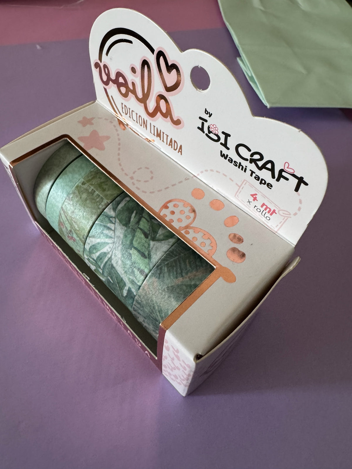 Set de cintas decorativas Washi Tape Brena Ibi Craft con motivos botánicos en tonos verdes y detalles en cobre