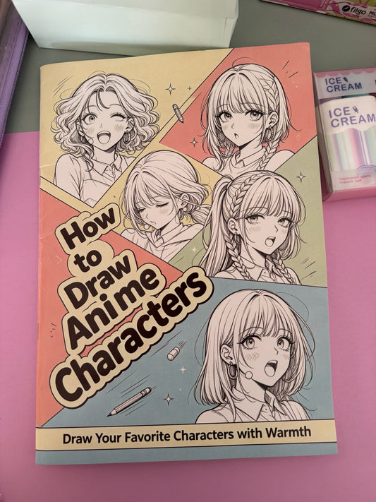 Libro Brena How to Draw Anime Characters con ilustraciones de rostros estilo manga en tonos pastel.