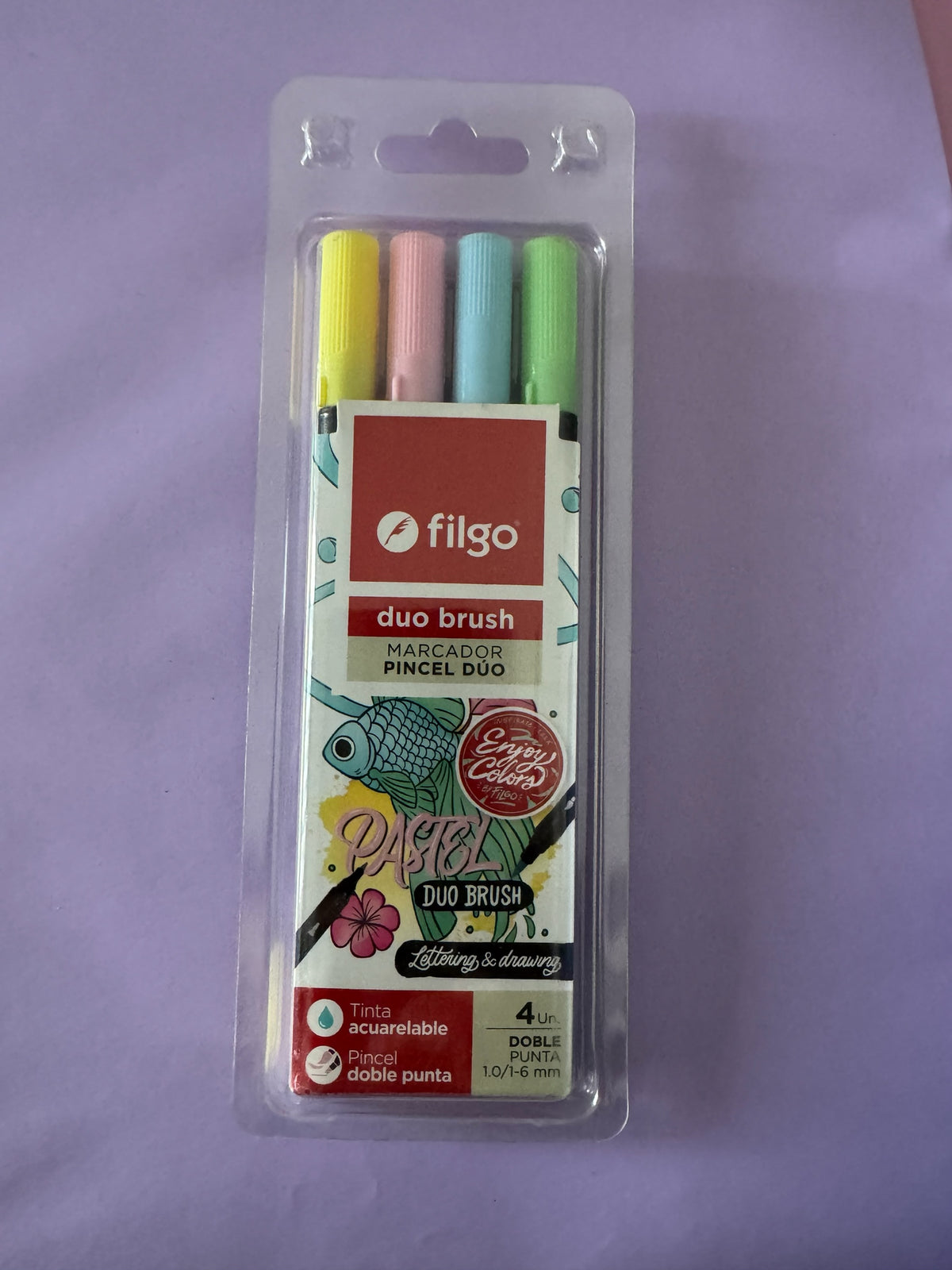 Set de 4 marcadores Brena Filgo Duo Brush en tonos pastel con punta pincel y punta fina acuarelables