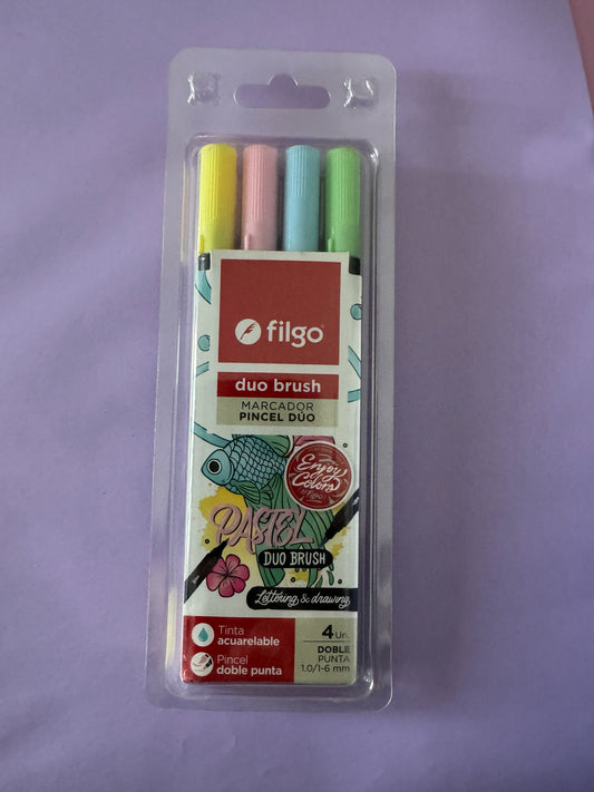 Set de 4 marcadores Brena Filgo Duo Brush en tonos pastel con punta pincel y punta fina acuarelables