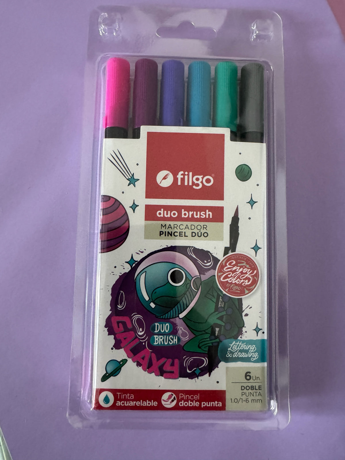 Set de 6 marcadores Brena Filgo Duo Brush Galaxy con punta doble acuarelable para lettering y dibujo artístico