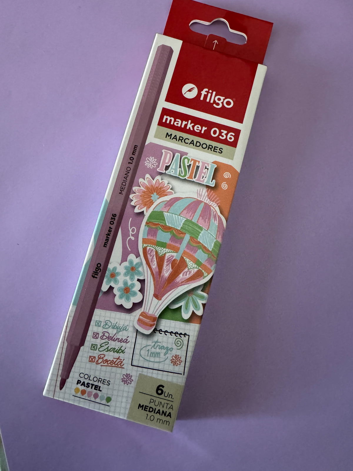 Set de 6 marcadores Brena Filgo 036 con punta mediana de 1.0 mm en tonos pastel para lettering y dibujo