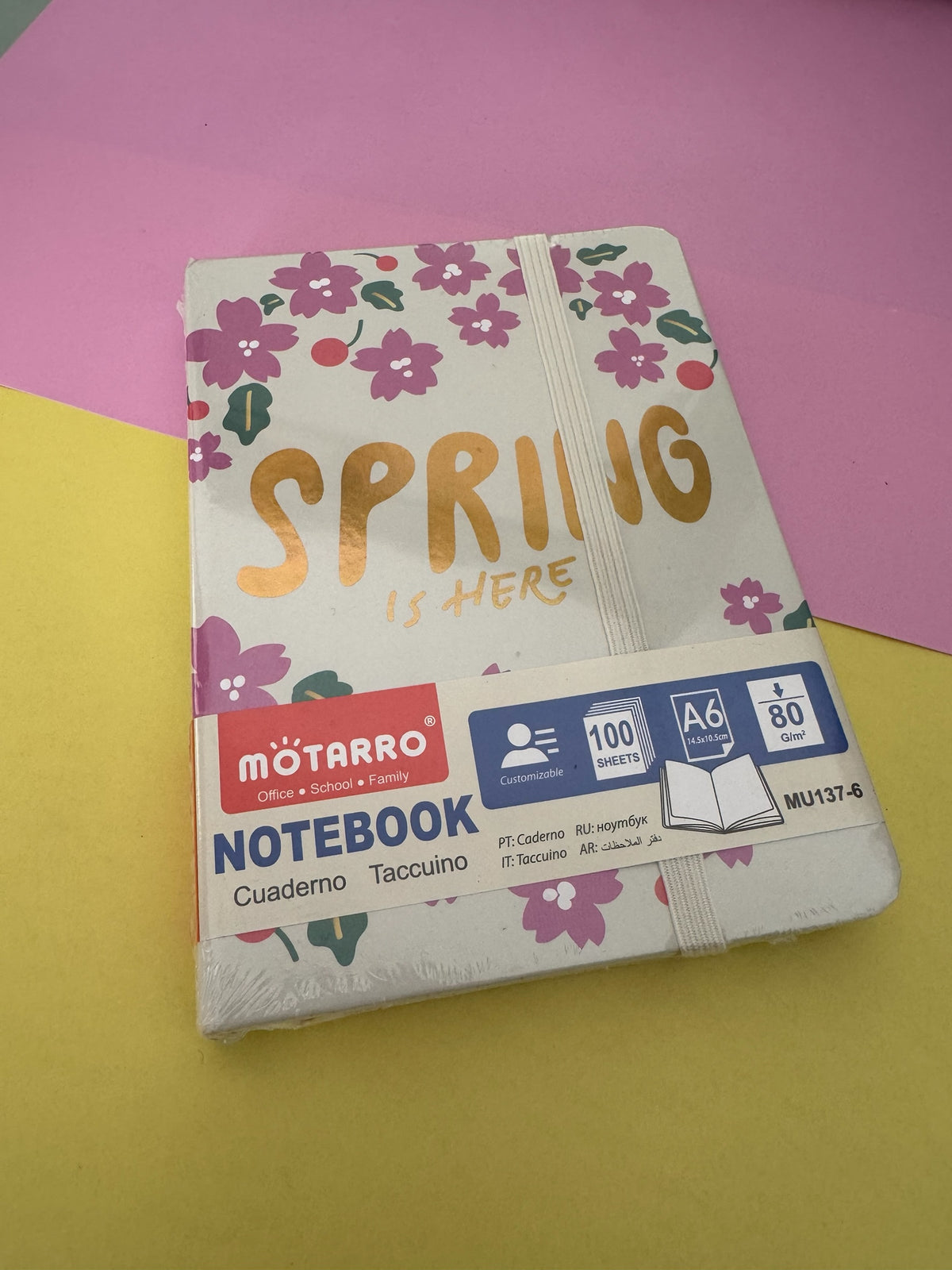 Cuaderno de notas Brena MÖTARRO tamaño A6 con diseño floral Spring is Here y banda elástica de cierre