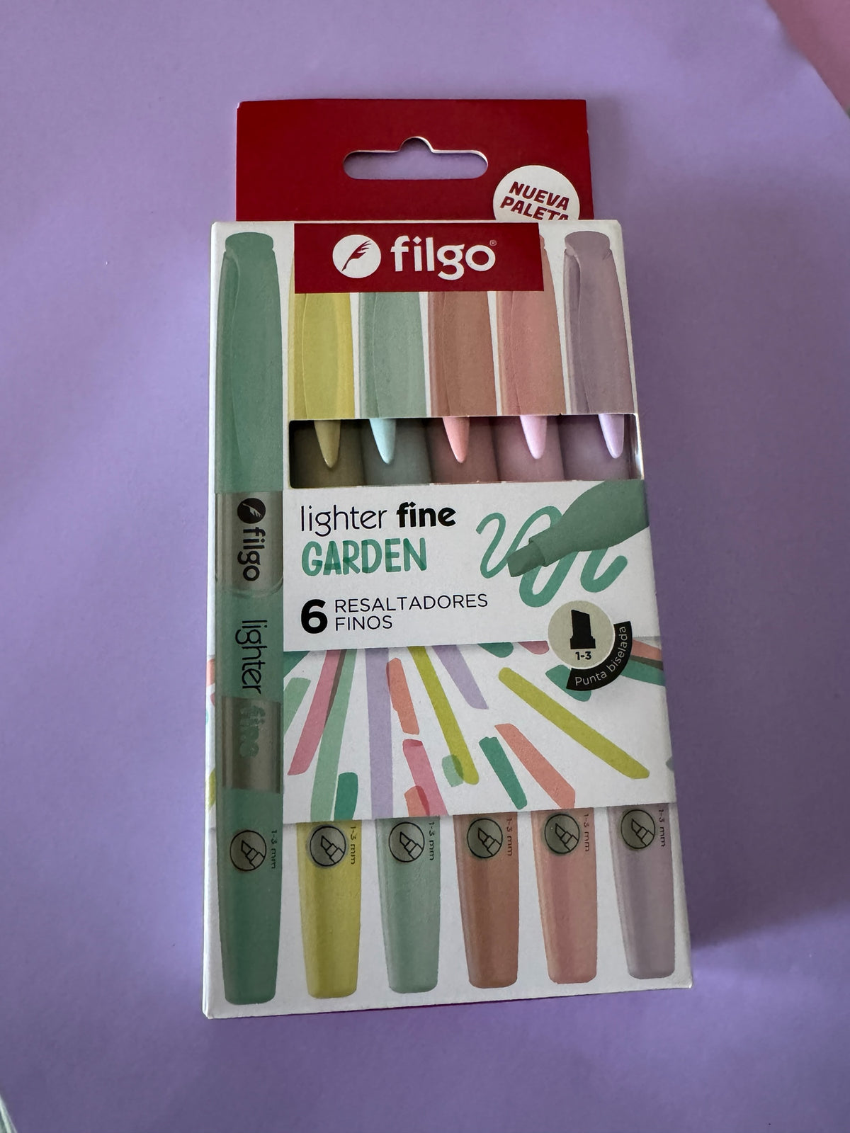 Set de 6 resaltadores Brena Filgo Lighter Fine Garden con tonos suaves y punta biselada en empaque original