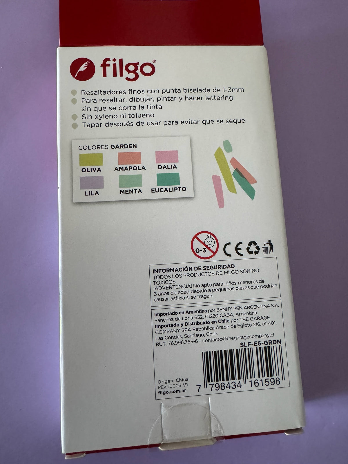 Empaque de set de 6 resaltadores Filgo Lighter Fine Garden con tonos suaves y punta biselada de Brena