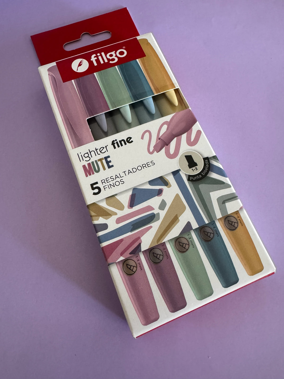 Set de 5 resaltadores Brena Filgo Lighter Fine Mute en tonos pastel con punta biselada para subrayado preciso.