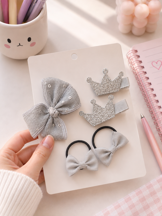 Set de Accesorios para Pelo Infantil Plateado x5