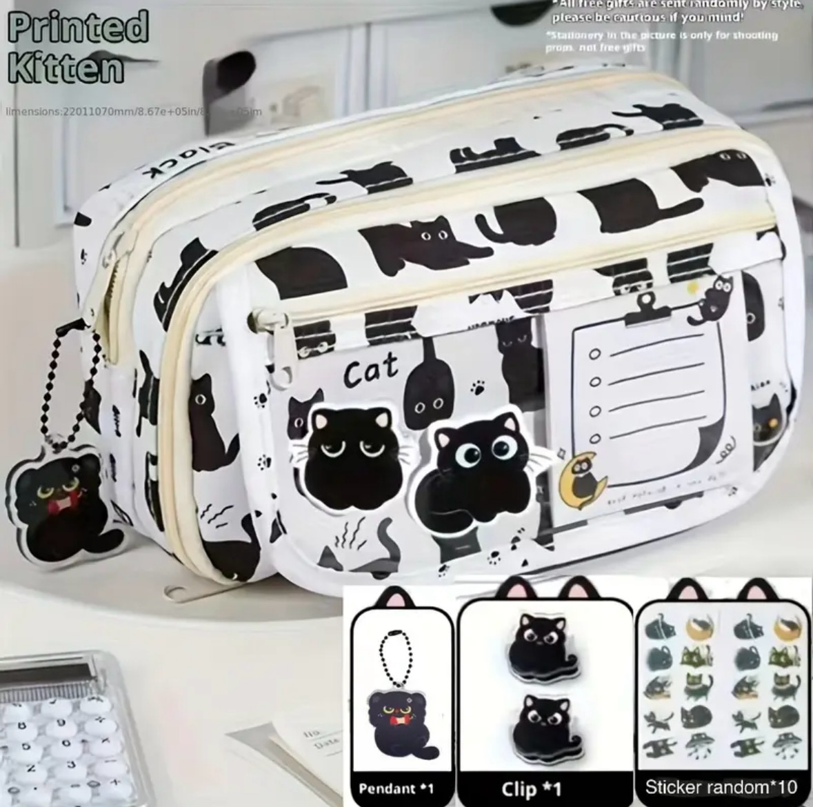 Set Estuche Cartuchera de Gatos Kawaii 13 Piezas